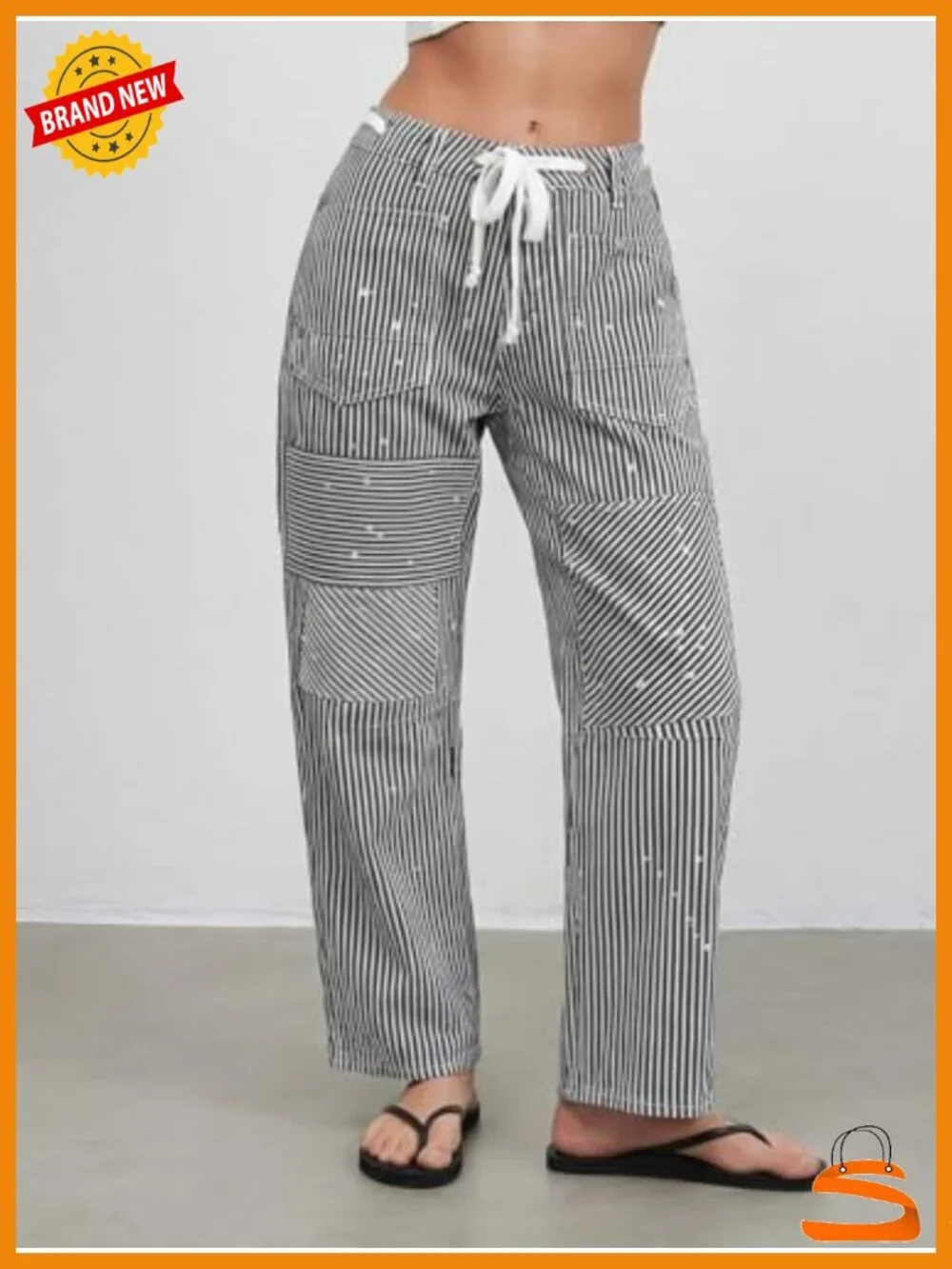 Striped Barrel Jeans Wide Leg Baggy Pants Mid Waist Y2k